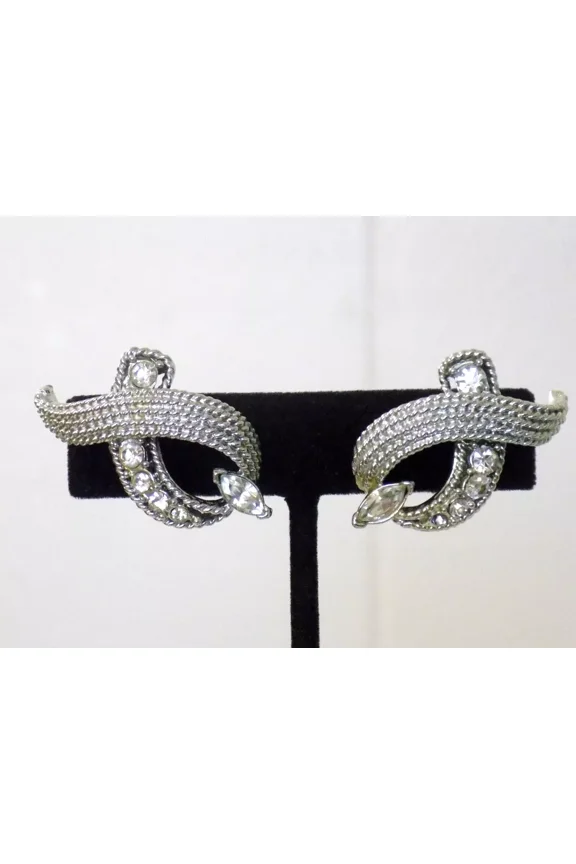 Vintage 1950s Coro Marquise/Round Rhinestone Flaired Silver Tone Earrings