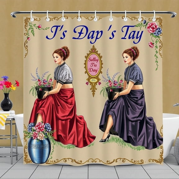 Vintage 1950s Shower Curtain - "It's Dap's Tay" with Floral Design