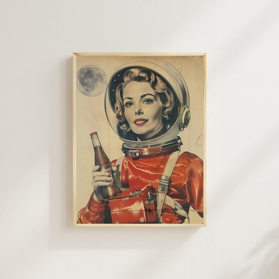 Vintage 1950s Soda Ad Astronaut Poster Space Poster Vintage Scifi Poster Scifi Collage Art Retro Futuristic Art 50s Pop Art Pop Fiction Art, Poster Only