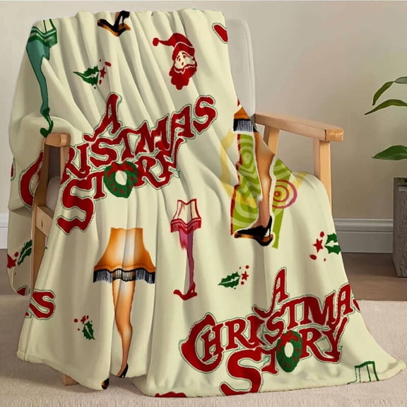 Vintage 1950s The 'Burbs & Christmas Story Leg Lamp Fleece Bedspread, Soft Movie-Themed Couch Bed Cover, Cozy Machine Washable Gift for Home Decor