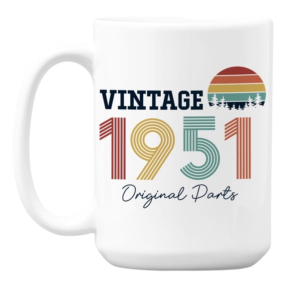 Vintage 1951, Original Parts feat. Retro Sunset Ceramic Coffee & Tea Mug (15oz)