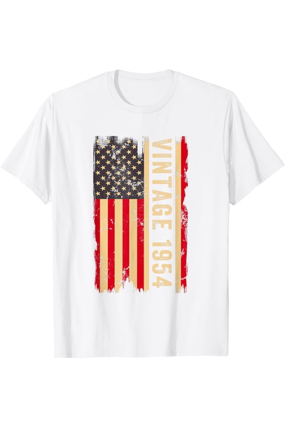 Vintage 1954 70th Birthday Gifts 70 Years Old American Flag T-ShirtMen and women, White T-shirt, size: Extra large