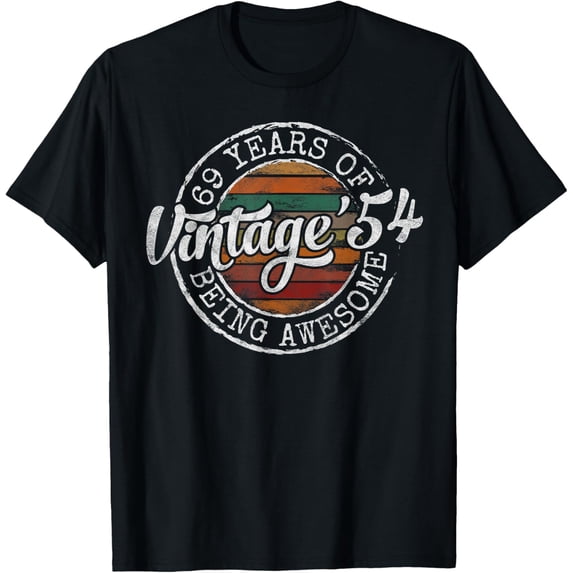 Vintage 1954 Bday Stamp 69th Birthday Gifts 69 Year Old T-Shirt men and women can wear, black, white, gifts