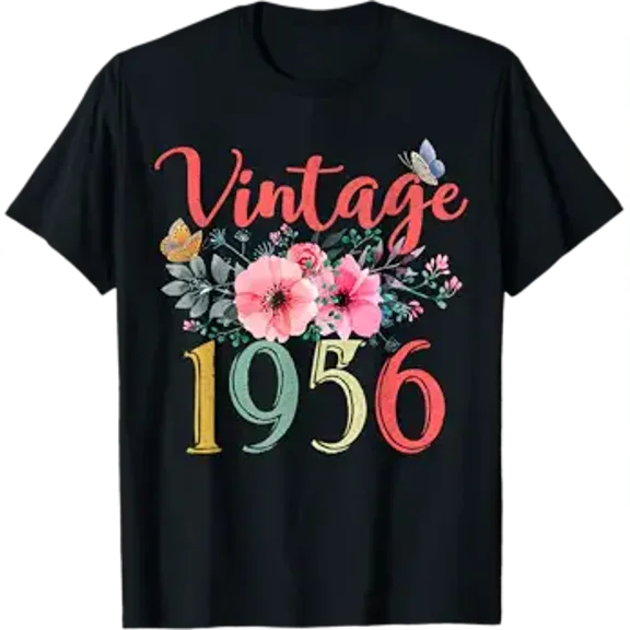Vintage 1956 Floral Hippie Groovy Wildflower 70th Birthday T-Shirt