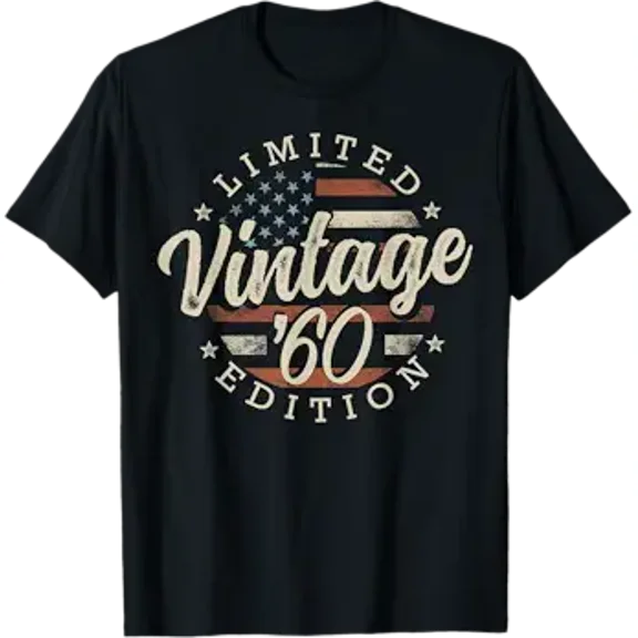 Vintage 1960 Edition USA Flag 66th Birthday T-Shirt