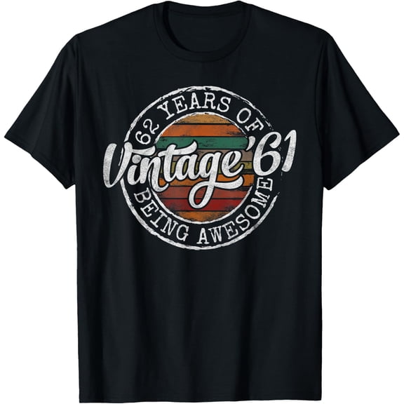 Vintage 1961 Bday Stamp 62nd Birthday Gifts 62 Year Old T-Shirt men and women can wear, black, white, gifts