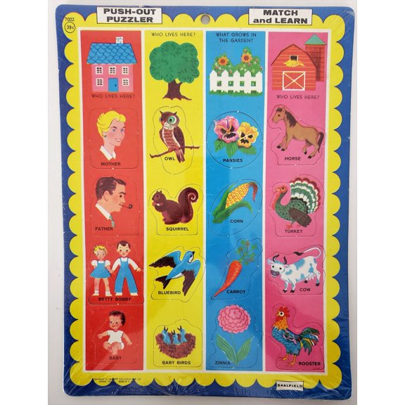 Vintage 1961 Saafield Pub. Co. Push-Out Puzzler Match and Learn, Sealed
