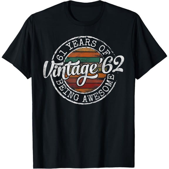 Vintage 1962 Bday Stamp 61st Birthday Gifts 61 Year Old T-Shirt men and women can wear, black, white, gifts