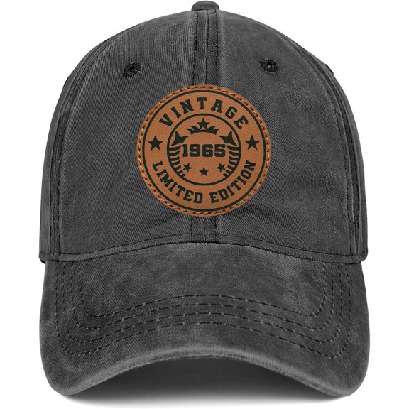 Vintage 1965 60th Birthday Gifts for Men Women Adjustable Washed Leather Patch Baseball Cap Gift Ideas for Dad Mom