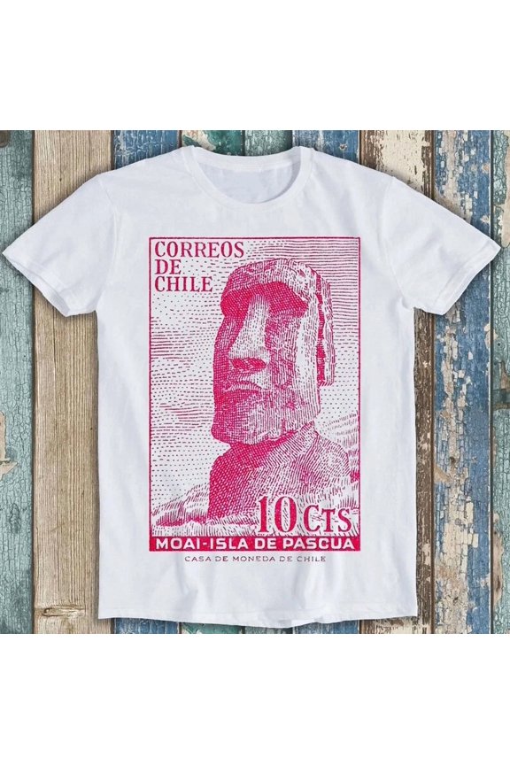 Vintage 1965 Chile Easter Island Moai Postage Stamp Retro Collector Unisex T-Shirt