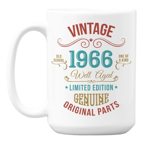 Vintage 1966, Well Aged, Birthday Year White Ceramic Coffee & Tea Mug (15oz)