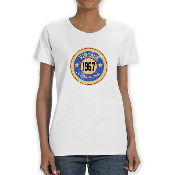 Vintage 1967 All Originals Parts Graphic Women White T-Shirt, Female Medium