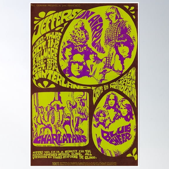 Vintage 1967 Psychedelic Concert Poster Poster Wall Art, Modern Wall Decor, 24x36 UNFRAMED