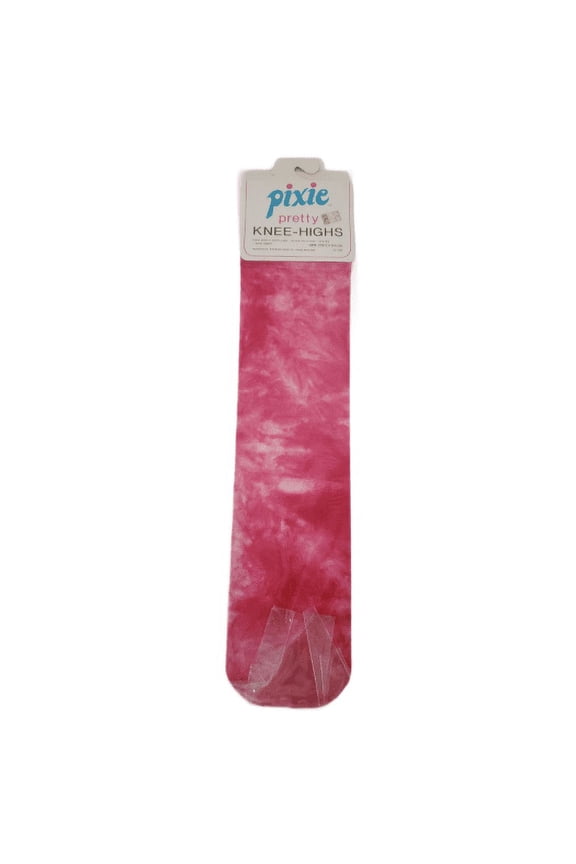 Vintage 1970 Bear Brand Hosiery Co. Pixie Pretty Sheer Nylon Knee-Highs Tie-Dye Hot Pink