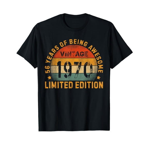 Vintage 1970 Retro T-Shirt for 56th Birthday Celebration - 56 Years of Being Awesome Design