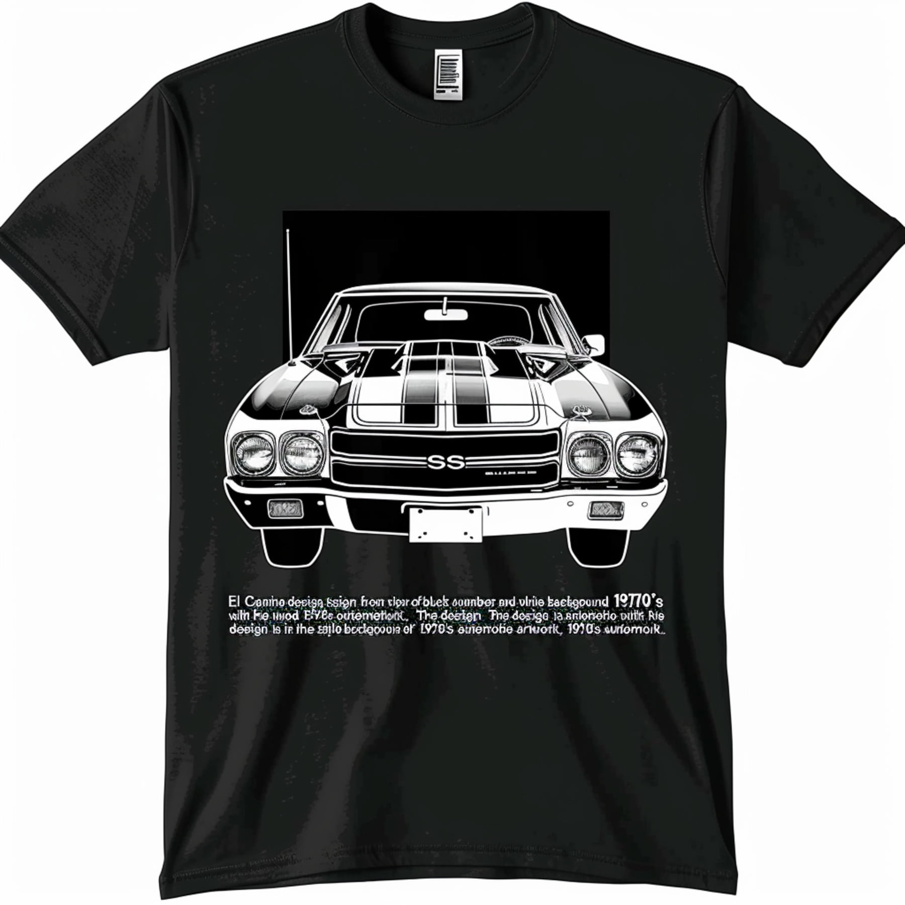 Vintage 1970s El Camino 35 Hood Design Black TShirt Retro Automotive Art Tee Classic Car Lover