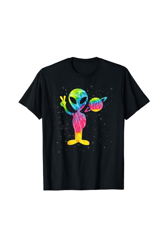 Vintage 1970s Tie Dye Groovy Alien Peace Retro T-Shirt