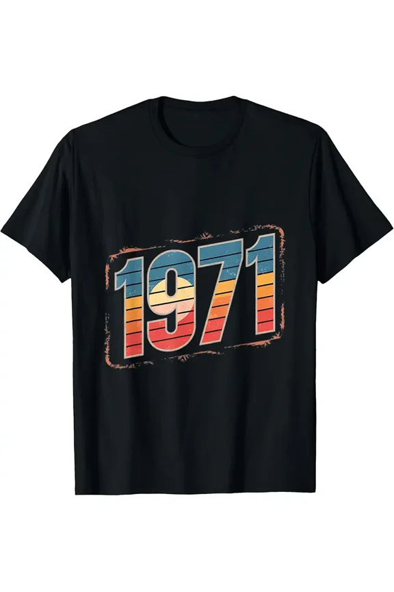 Vintage 1971 Birthday T-Shirt Men Women, Retro Striped Awesome Born in 1971 Graphic Tee Shirt, Classic Year Anniversary Gift Idea