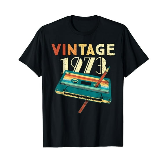 Vintage 1973 Music Cassette 50th Birthday Gifts 50 Years Old Black T-Shirt