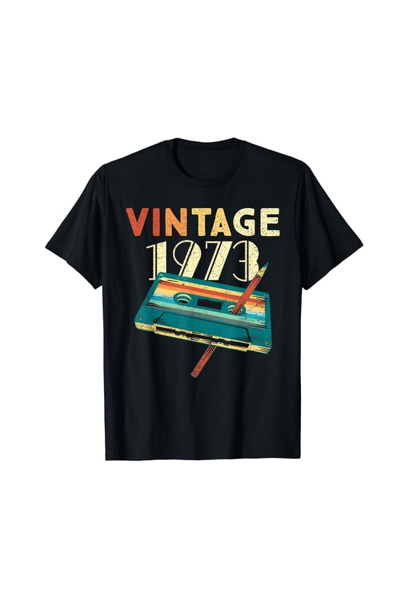 Vintage 1973 Music Cassette 50th Birthday Gifts 50 Years Old Black T-Shirt