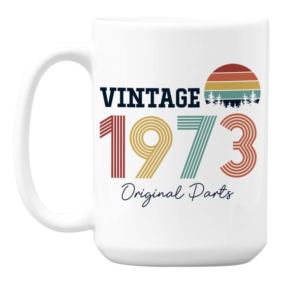 Vintage 1973, Original Parts feat. Retro Sunset Ceramic Coffee & Tea Mug (15oz)