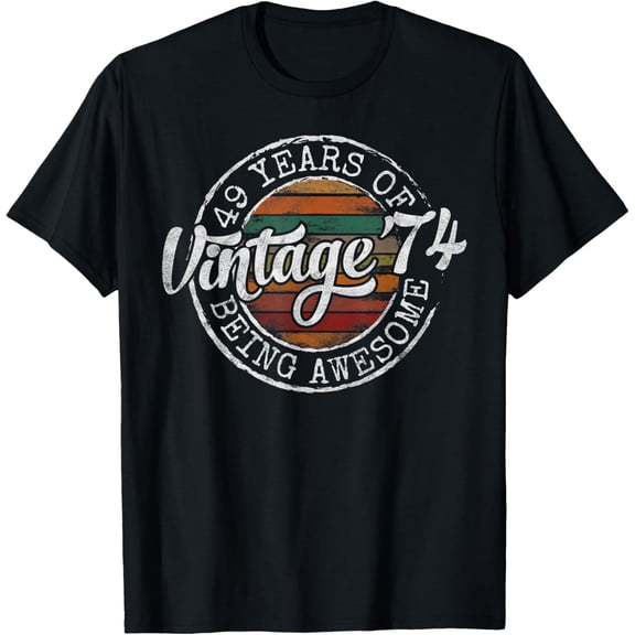 Vintage 1974 Bday Stamp 49th Birthday Gifts 49 Year Old T-Shirt men and women can wear, black, white, gifts
