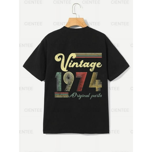 Vintage 1974 Original Parts T-Shirt - Retro Birthday Gift Tee - Distressed Design , For Men/Women,Up to 5XL