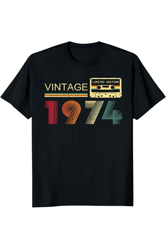 Vintage 1974 T Shirts for Men 50th Birthday Gifts for Men Dad Fathers Day Birthday Gifts for Husband Friend 1974 TshirtMen and women, Black T-shirt, size: Extra large