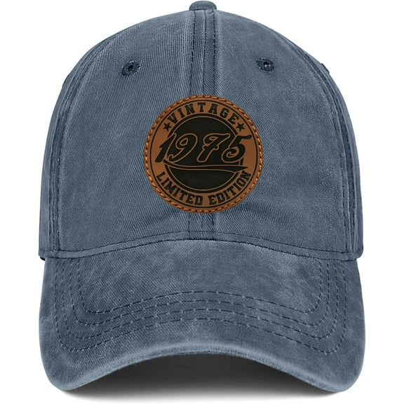 Vintage 1975 50th Birthday Gifts for Men Women Adjustable Washed Leather Patch Baseball Cap Gift Ideas for Dad Mom
