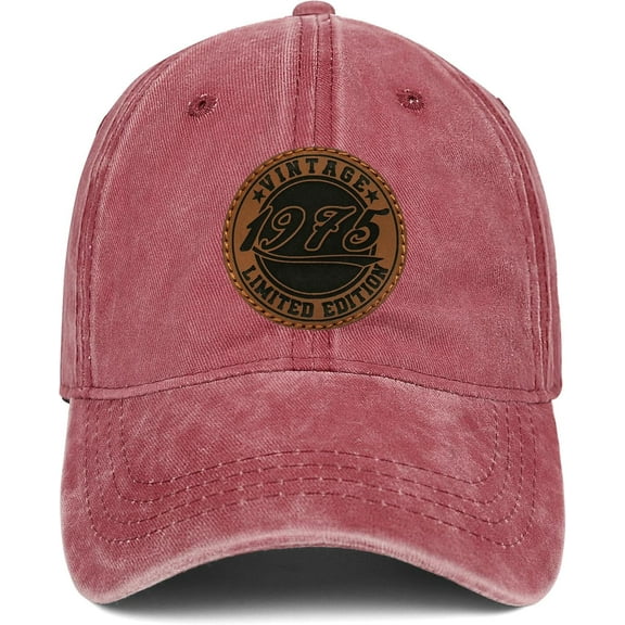 Vintage 1975 50th Birthday Gifts for Men Women Adjustable Washed Leather Patch Baseball Cap Gift Ideas for Dad Mom