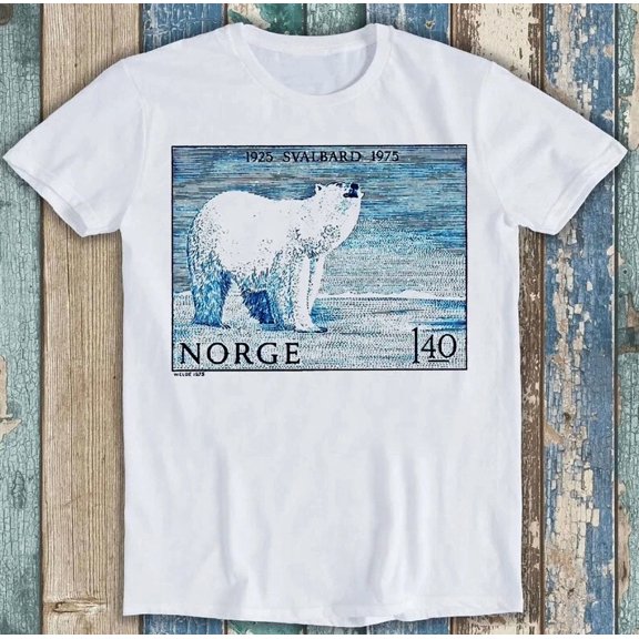 Vintage 1975 Norway Svalbard Polar Bear Postage Stamp Retro Unisex T-Shirt