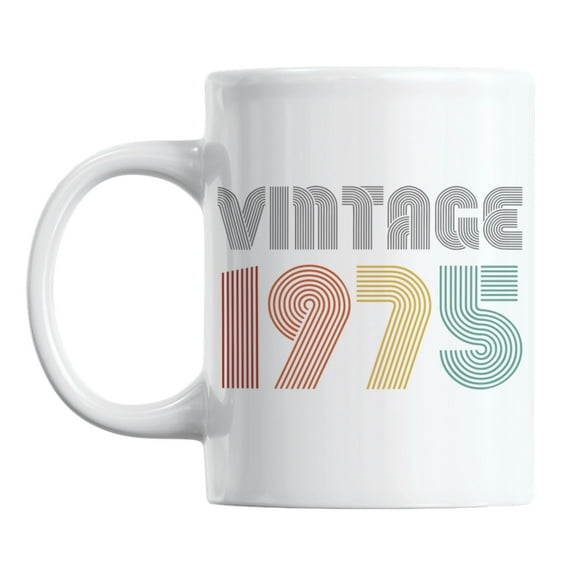 Vintage 1975, Year of Birth or Birthday White Ceramic Coffee & Tea Mug (11oz)