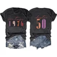 thumbnail image 1 of Vintage 1976 50th Birthday Gift for Women Short Sleeve Retro Graphic T-Shirt, 1 of 6