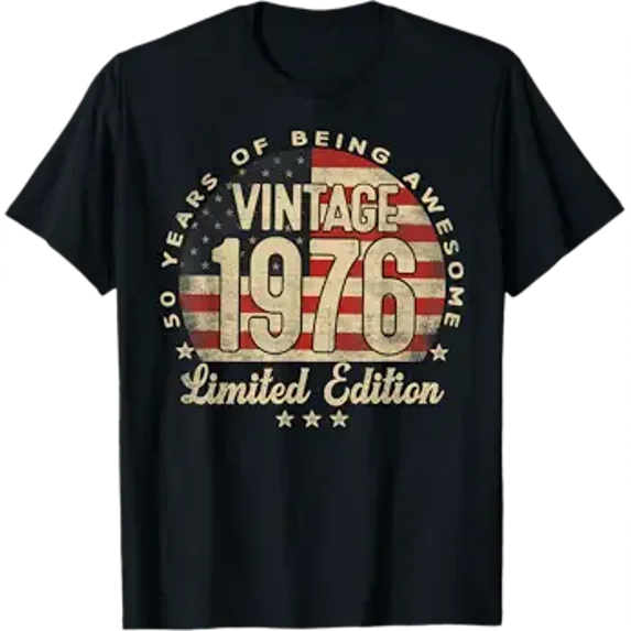 Vintage 1976 Edition USA Flag 50-Year-Old Age 50 T-Shirt