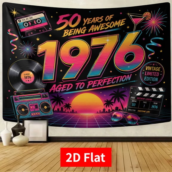 Vintage 1976 Happy Birthday Backdrop Neon Gradient 50 Years of Being Awesome Background Retro Back in 1976 Theme 50th Anniversary Party Decorations Banner Photo Booth Props