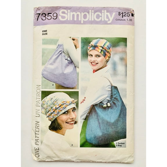 Vintage 1976 Simplicity 7359 Womens Turban, Scarf & Bag Pattern