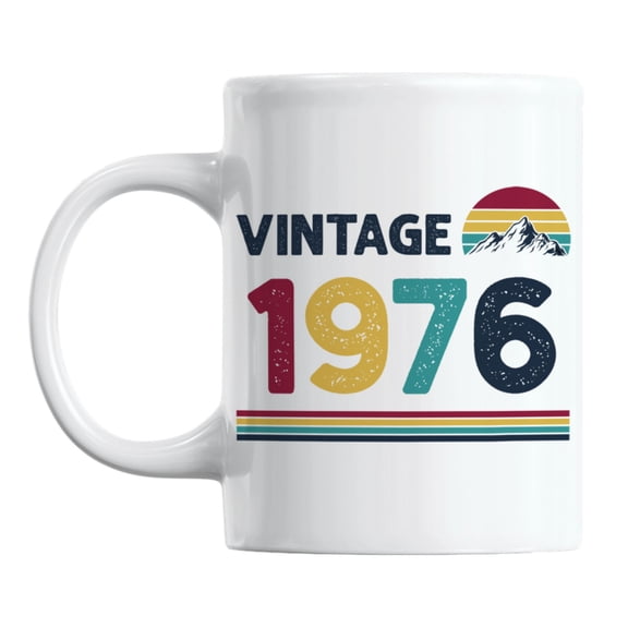 Vintage 1976 feat Retro Sunset with Mountain, Birth Year Coffee & Tea Mug (11oz)