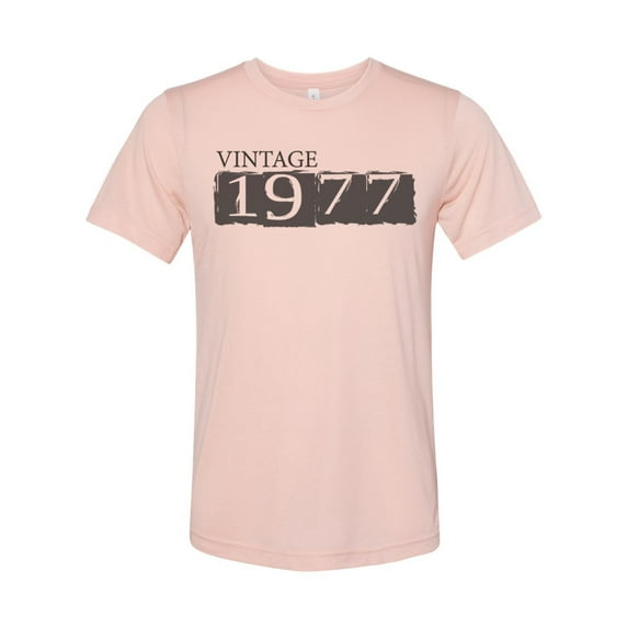 "Vintage 1977, 43rd Birthday, Unisex, Born In 1977, Soft Bella Canvas, Sublimation, 43 Years Old, 1977 Tee, Gift For Her, Birthday Gift, Peach, 2XL"