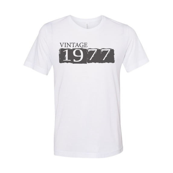 "Vintage 1977, 43rd Birthday, Unisex, Born In 1977, Soft Bella Canvas, Sublimation, 43 Years Old, 1977 Tee, Gift For Her, Birthday Gift, White, 2XL"