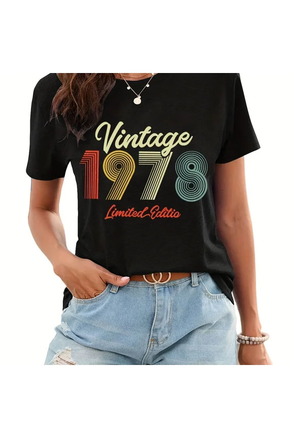 Vintage 1978 Print T-Shirt for Women - Short Sleeve Crew Neck Casual Top Women Clothing