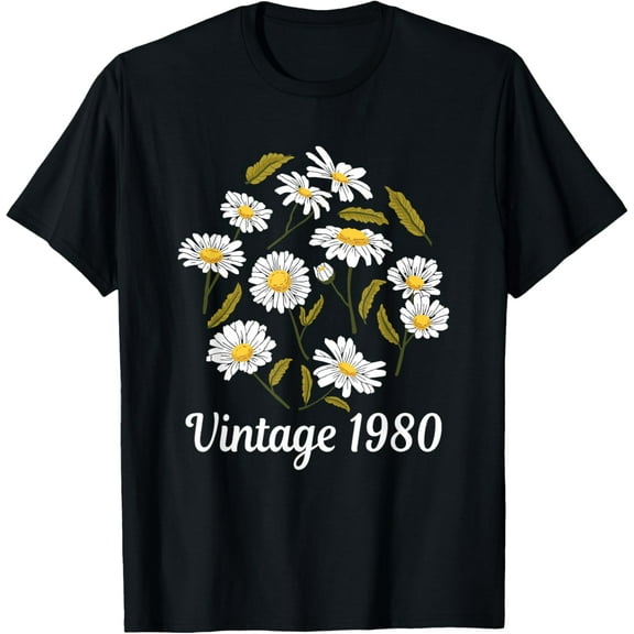 Vintage 1980 Cute Spring Summer Daisy Flower 44th Birthday T-Shirtmen and women can wear, black, white, gifts.S,M,L,XL,2XL,3XL,2493XL