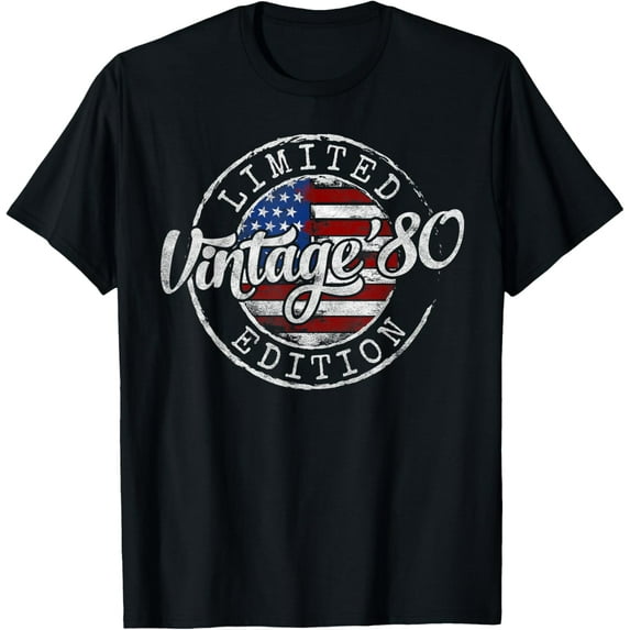 Vintage 1980 Flag Stamp 44th Birthday Gifts 44 Year Old T-Shirt men and women can wear, black, white, gifts