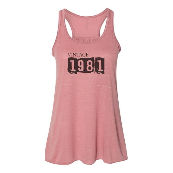 "Vintage 1981, 1981 Tank, Racerback, Unisex, Born In 1981, Soft Bella Canvas, Sublimation, 1981, 1981 Tee, Gift For Her, Birthday Gift, Gym, Mauve Marble, MEDIUM"