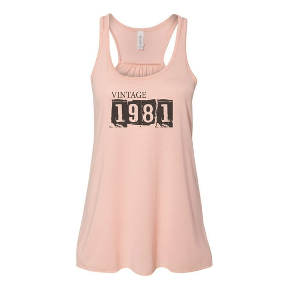 "Vintage 1981, 1981 Tank, Racerback, Unisex, Born In 1981, Soft Bella Canvas, Sublimation, 1981, 1981 Tee, Gift For Her, Birthday Gift, Gym, Peach, LARGE"