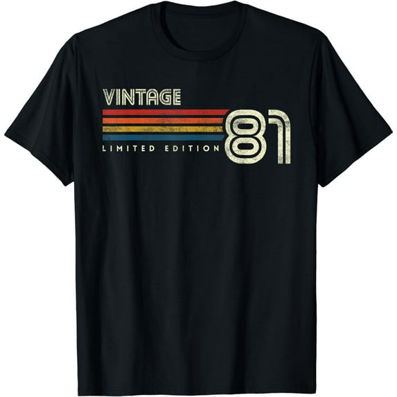 Vintage 1981 Chest Stripe Birthday T-Shirt