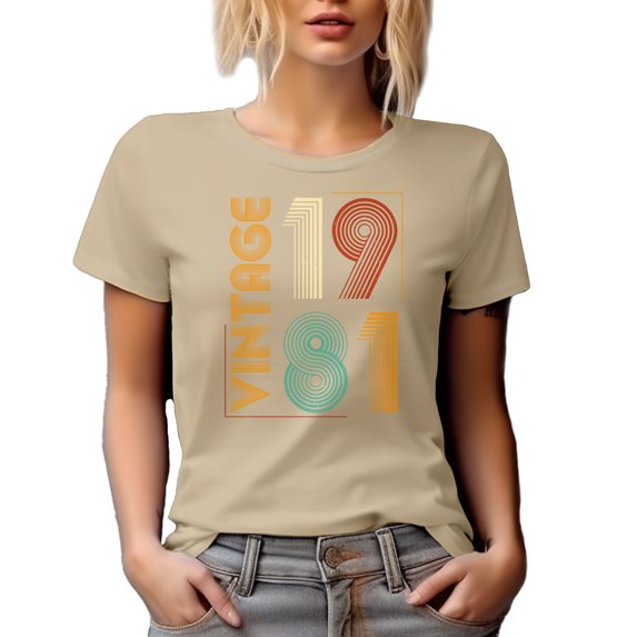 Vintage 1981, Mom or Dad's Birthday, 80s B-day Celebrant, Tan T-Shirt, Small