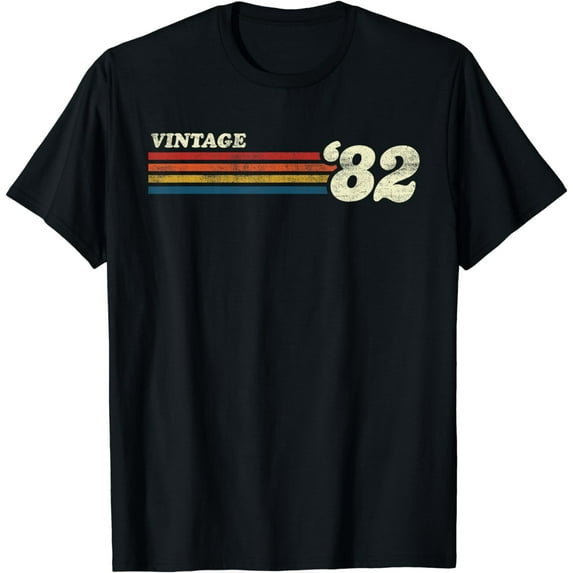 Vintage 1982 Chest Stripe Birthday T-Shirt