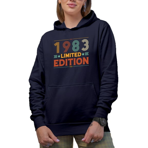 Vintage 1983 Limited Edition - Birthday or Birth Year, Navy Blue Hooded Sweatshirt or Hoodie, Medium