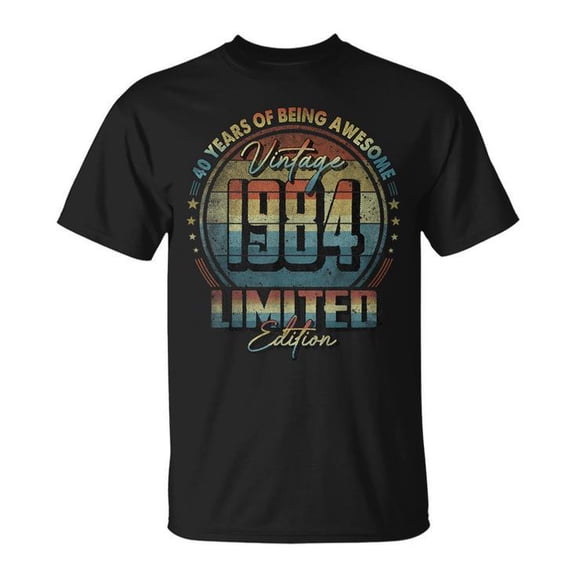 Vintage 1984 Limited Edition Tee Unisex Cotton T-Shirt 40 Year Old 40th Birthday Retro Celebration Casual Wear, Size 2XL, Color Black
