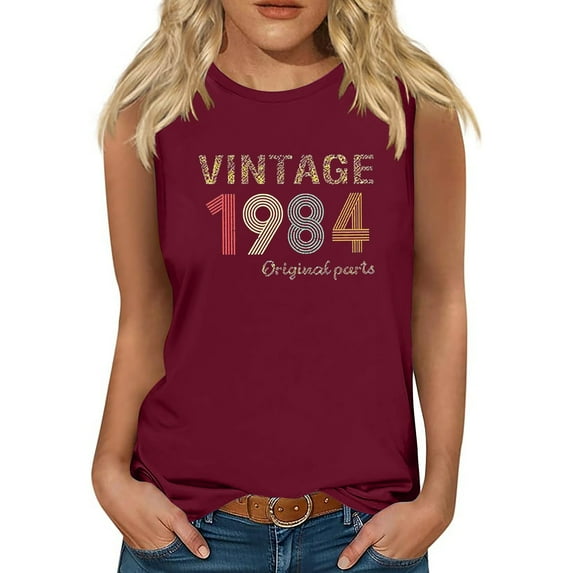 Vintage 1984 Tank Tops for Women 40th Birthday Gifts Idea Retro Sleeveless T-Shirts Funny Graphic Party Tees
